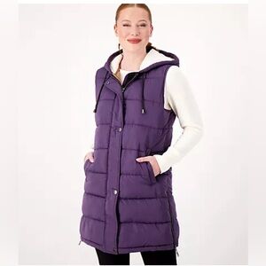 Nuage NWOT Purple Zip Front Hooded Long Puffer Vest Size S/P